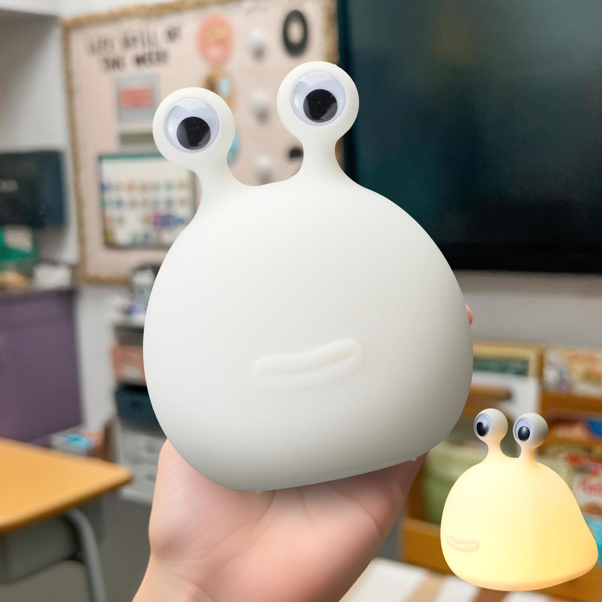 Seenelling slug night light with eye taps on, warm glow for bedtime routine