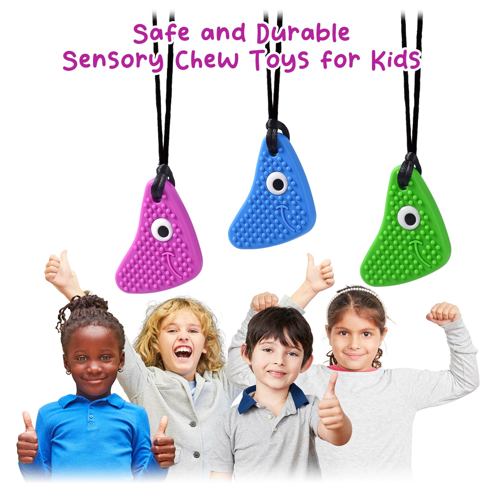 Seeway chew-necklace adjustable-cord close-up demonstrates safe, comfortable wearing during activities
