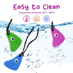 Seeway chew-necklace purple close-up emphasizes wearability and calming focus during tasks
