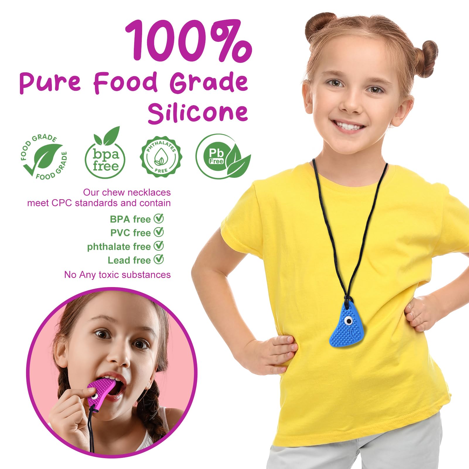 Seeway chew-necklace worn by child during study break shows portable sensory support