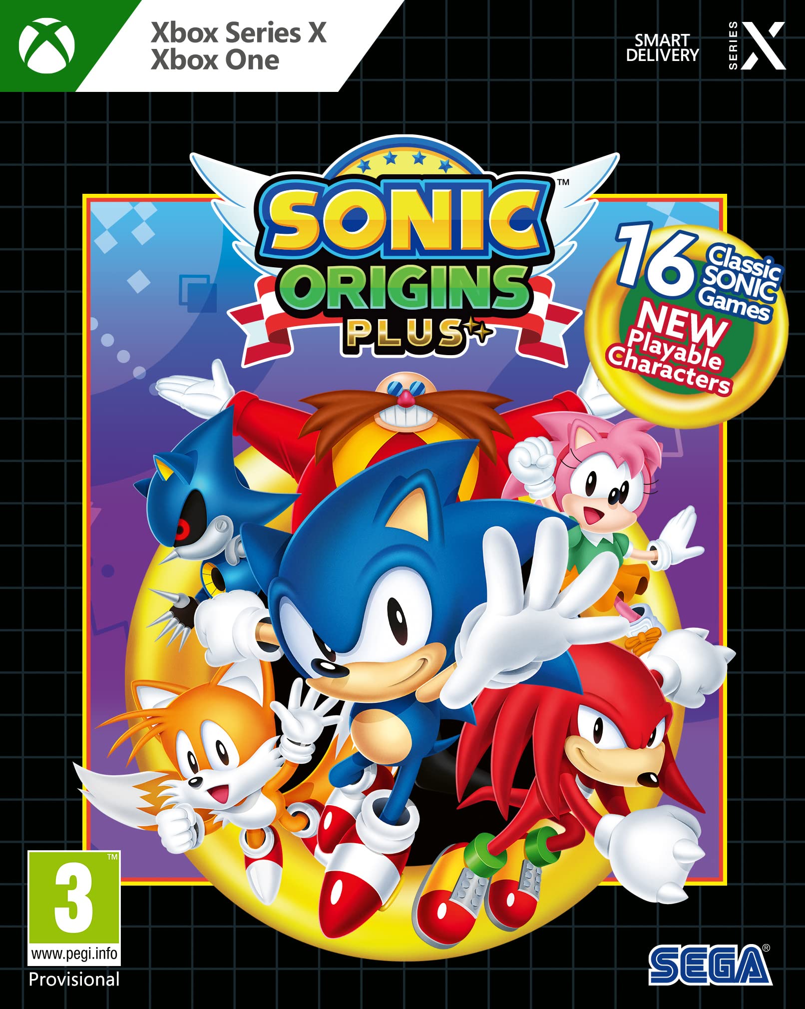 SEGA Sonic Origins Plus day-one edition cover art highlights classic arcade vibes for retro fans.