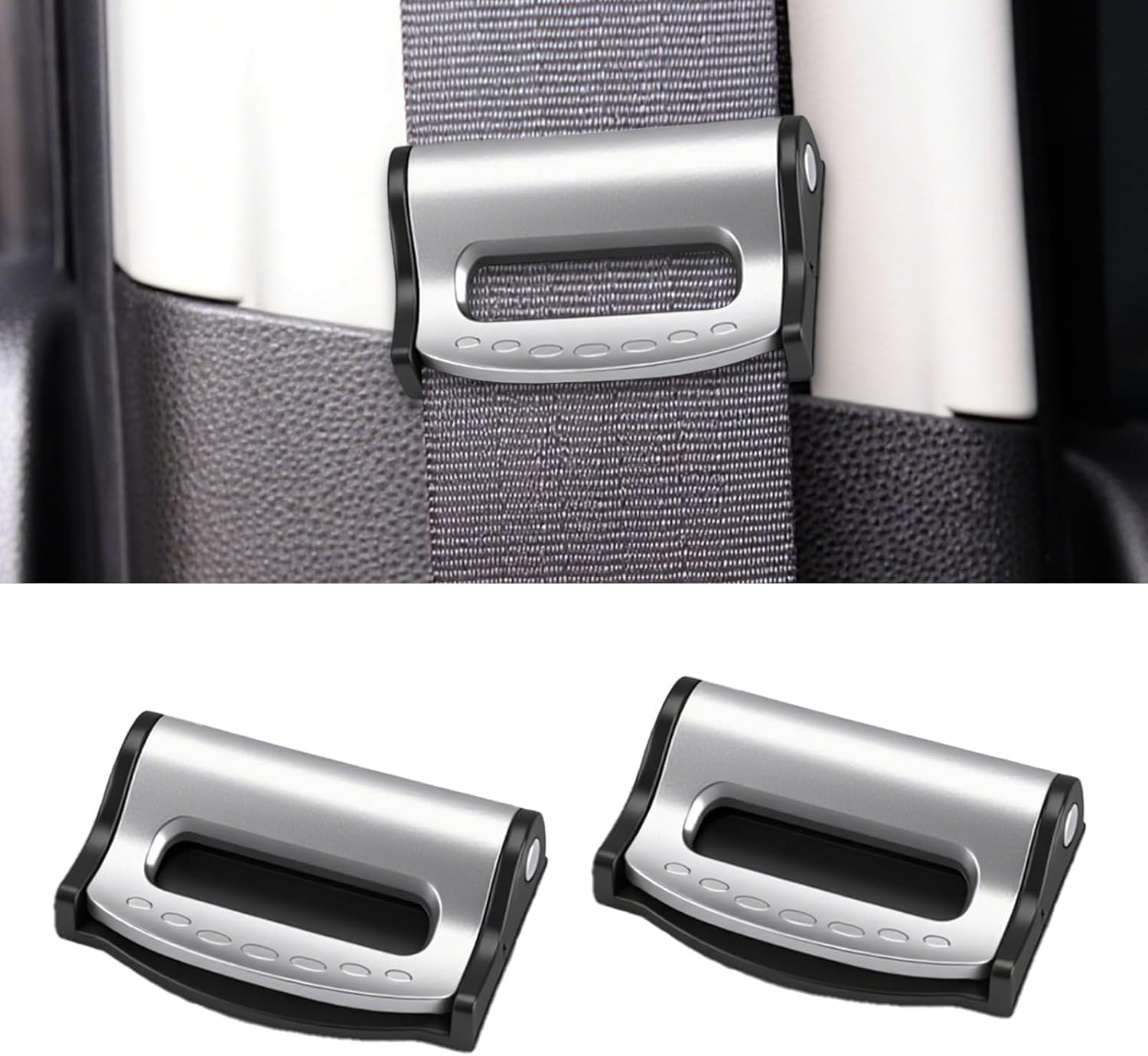 Segrehy seat belt adjuster clip front view for enhanced driving comfort