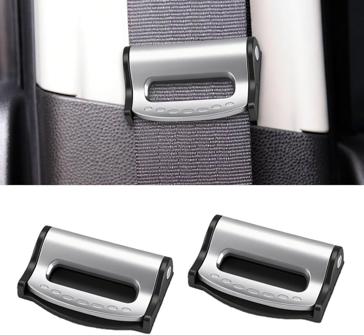 Segrehy seat belt adjuster clip front view for enhanced driving comfort