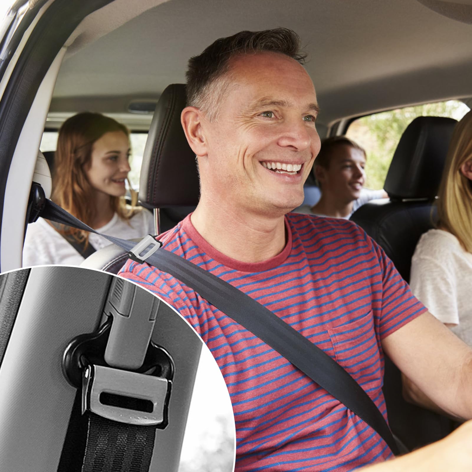 Segrehy seat belt adjuster clip side view shows secure anti-slip design