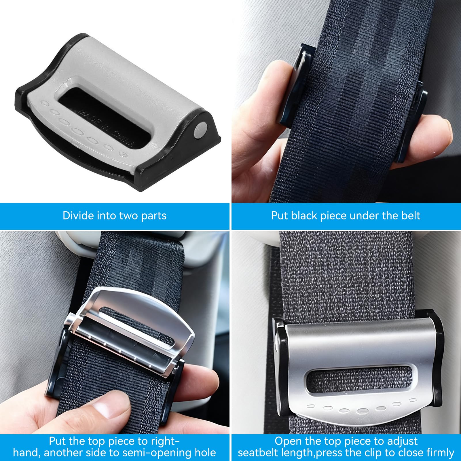 Segrehy seat belt adjuster clip two-pack ready for family vehicles