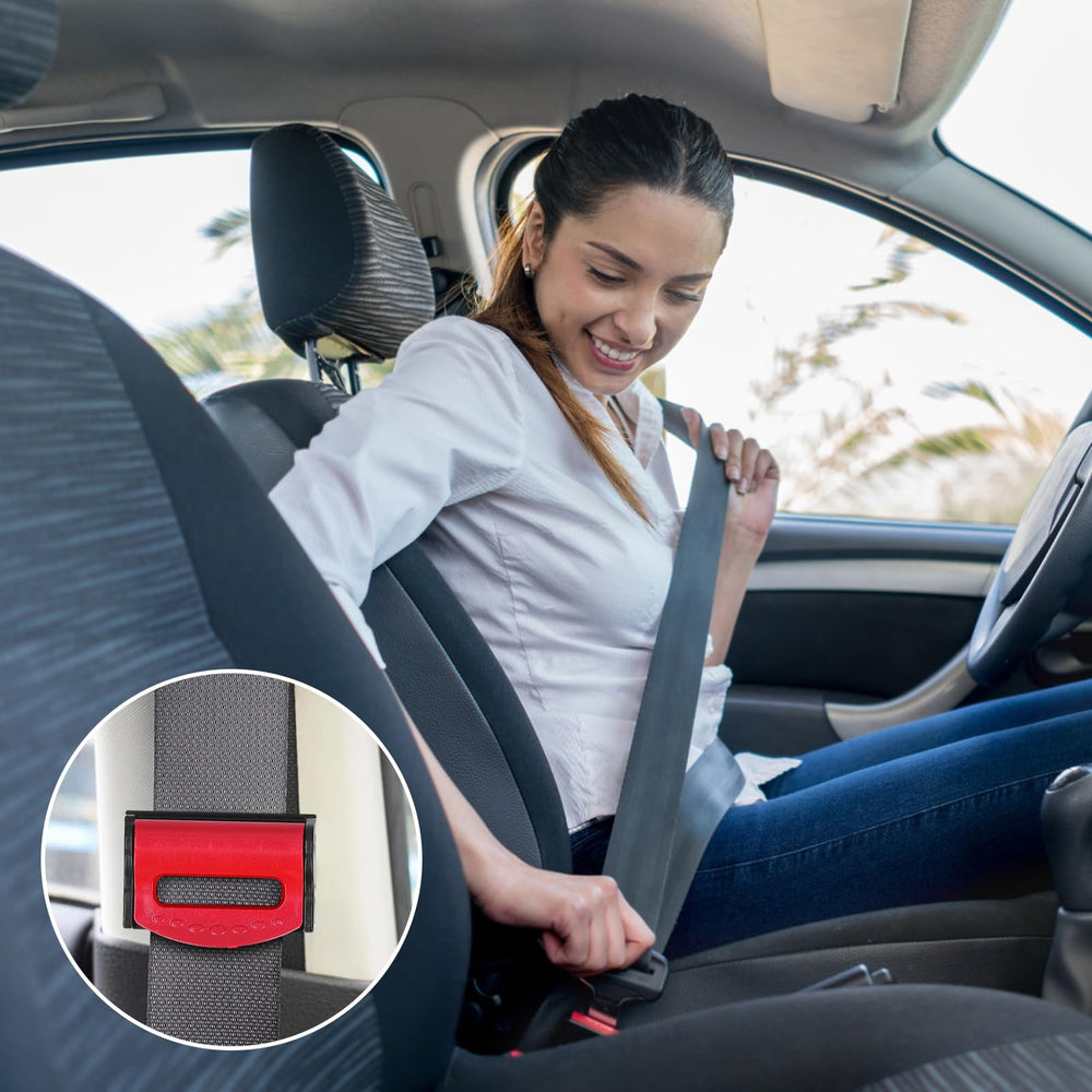 Segrehy universal-fit seatbelt clip shown on various cars for all passengers.