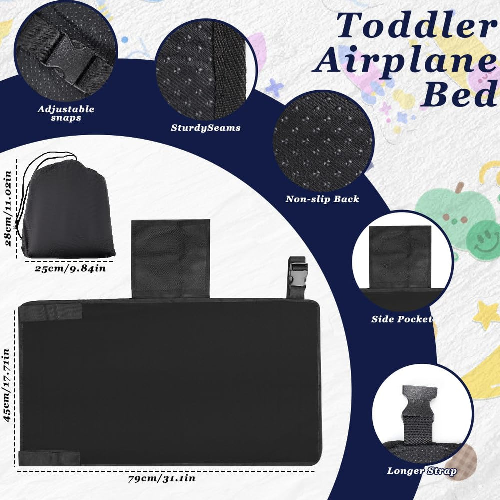 SEILETOO toddler travel bed on plane seat for resting comfortably.