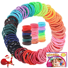 Seiolieliou 200pcs elastic hair ties multicolor pack shown, handy for quick kids' ponytails.