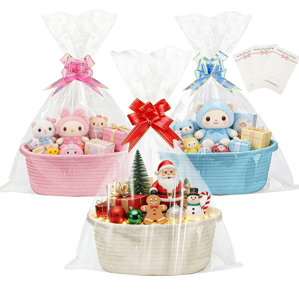 SEISSO gift baskets white front view with handles for easy carrying.