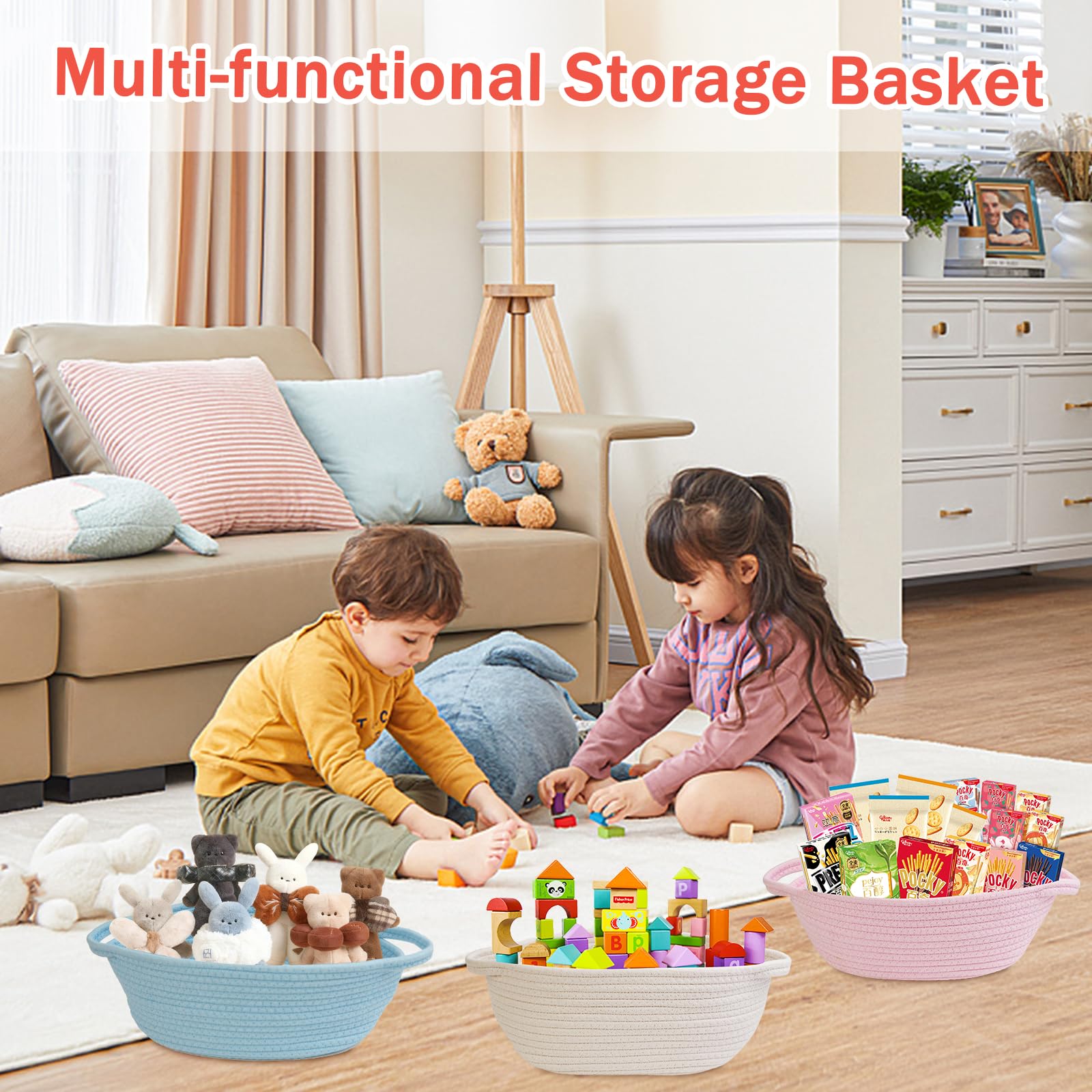 SEISSO multi-use basket on dresser illustrates organization for baby items.