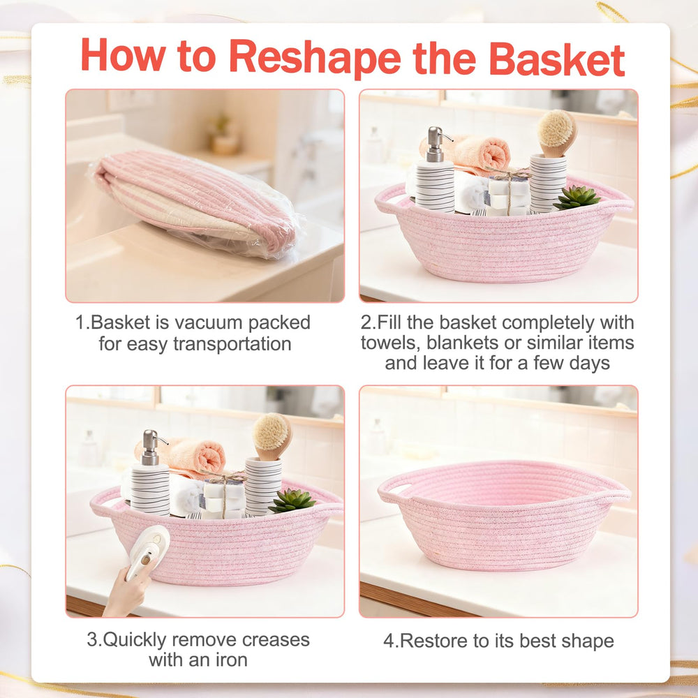 SEISSO white blue pink basket combo demonstrates coordinated home decor.
