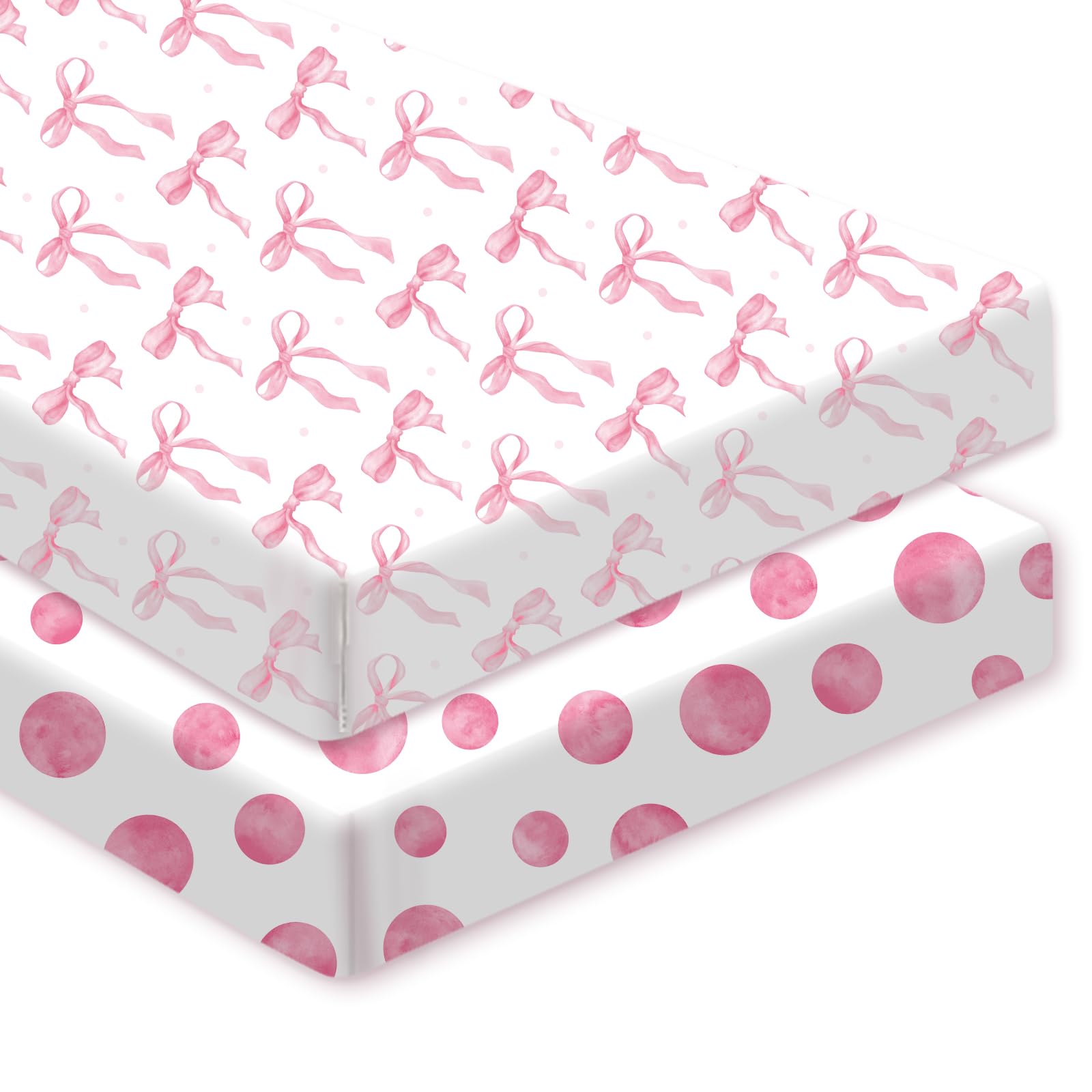 Sel Natural pink bow crib sheet on crib showing secure fit for naps