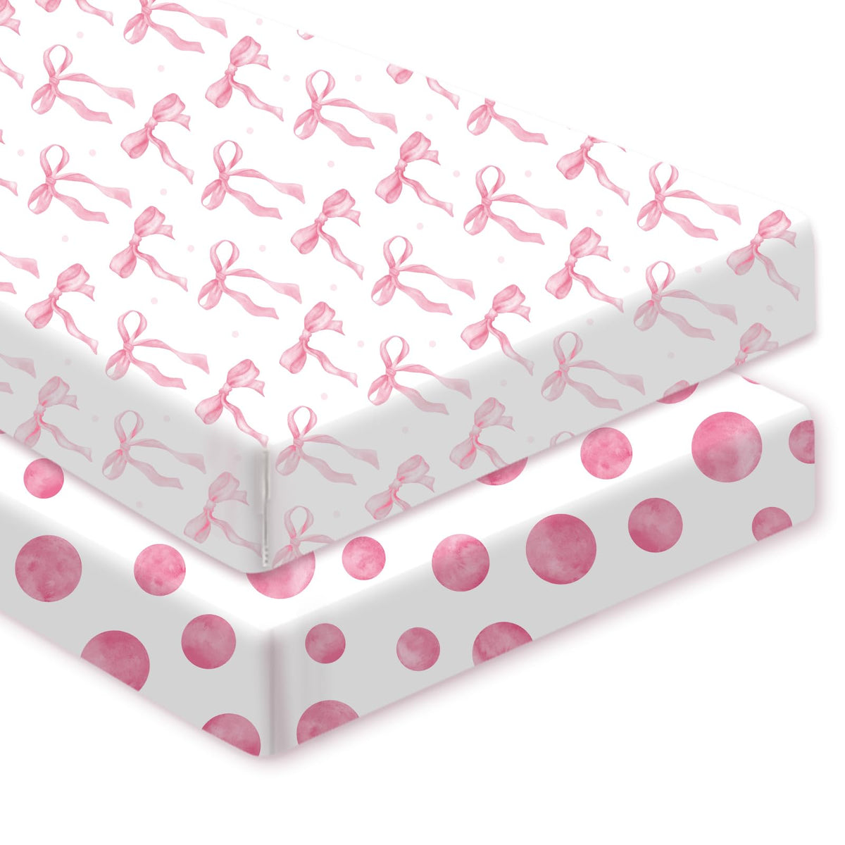 Sel Natural pink bow crib sheet on crib showing secure fit for naps