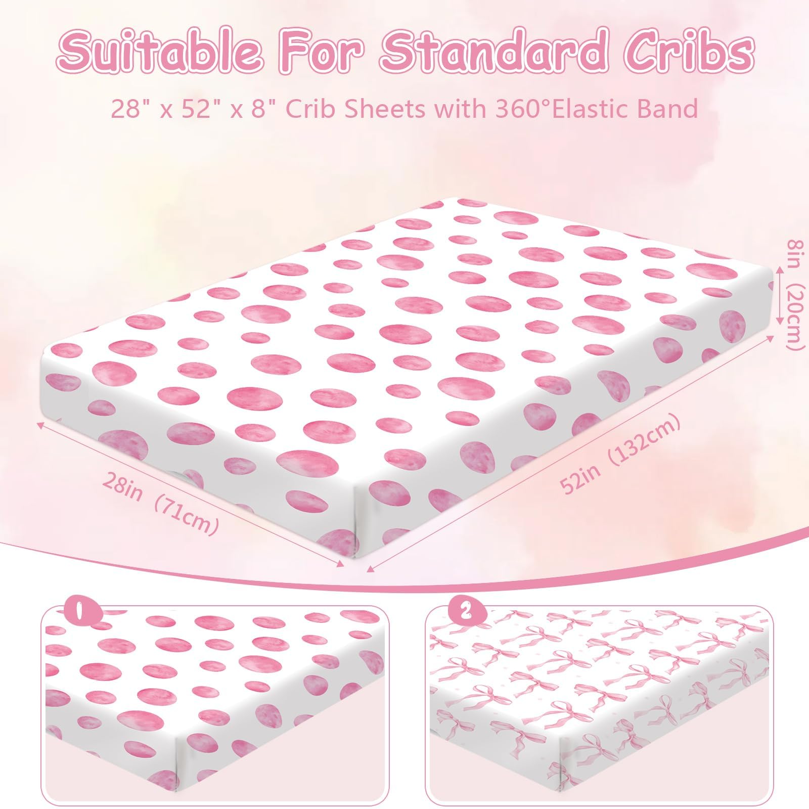 Sel Natural pink polka dots crib sheet on crib with easy care vibe