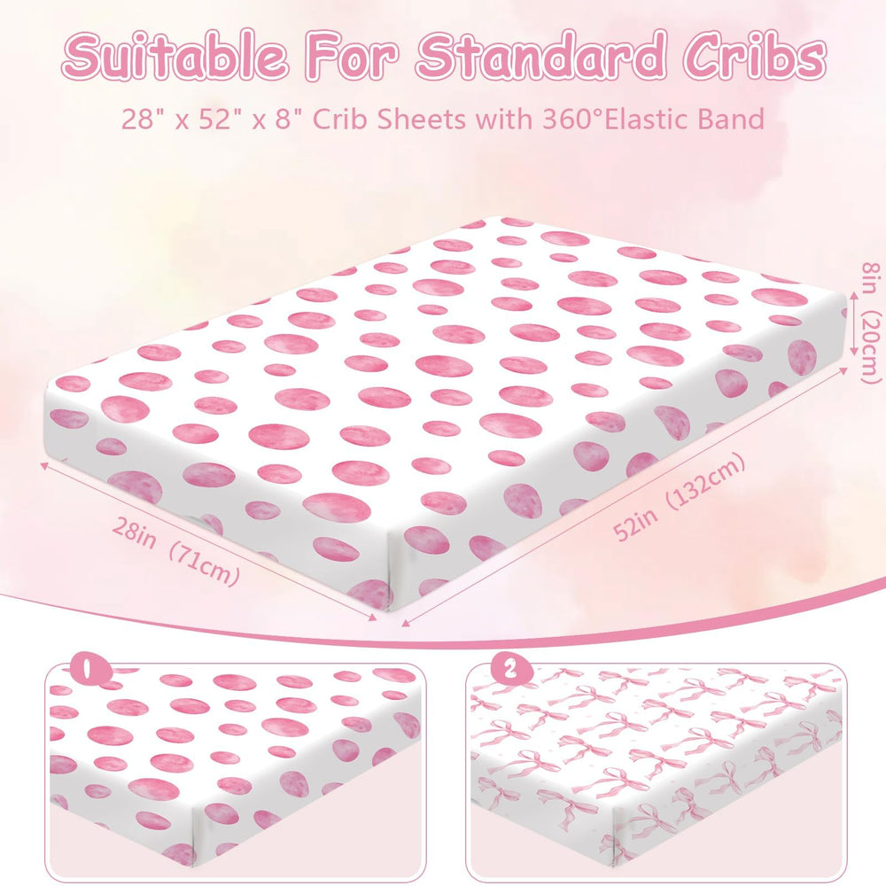 Sel Natural pink polka dots crib sheet on crib with easy care vibe