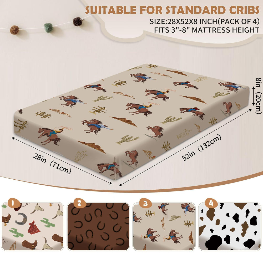 Sel Natural cowboy-themed crib sheet design sparks imaginative play at bedtime.