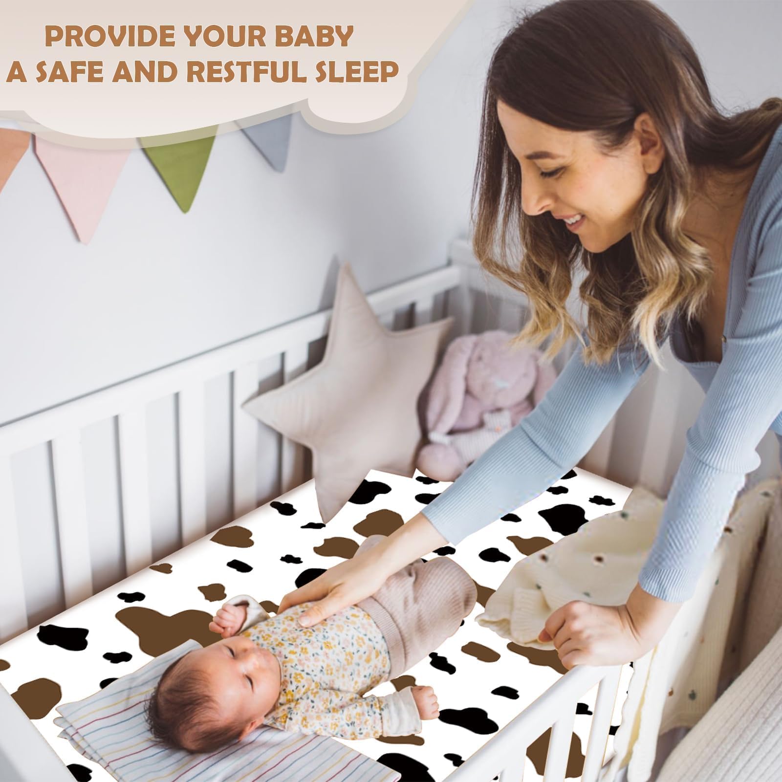Sel Natural four-piece crib sheet set offers variety for rotating looks.