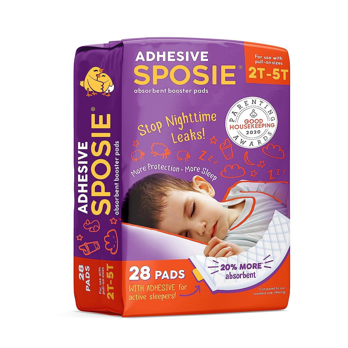 Select Kids Sposie adhesive strip closeup demonstrates secure fit, preventing shifting overnight.