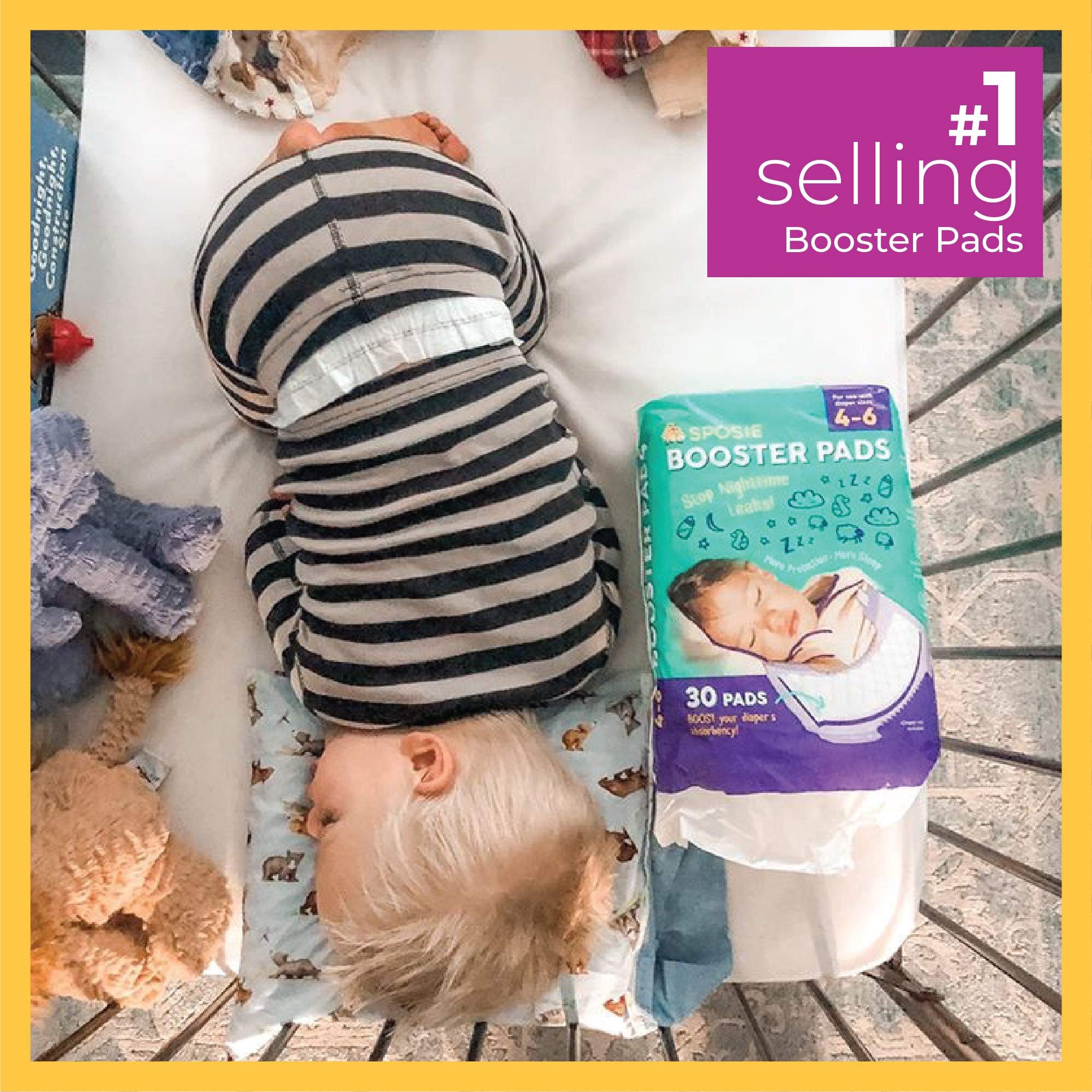Select Kids Sposie booster pads showing moisture-wicking, skin-friendly benefits