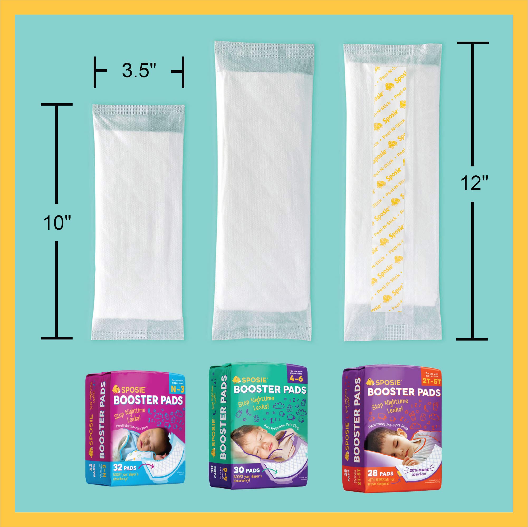 Select Kids Sposie booster pads in nighttime diaper setup for leak prevention