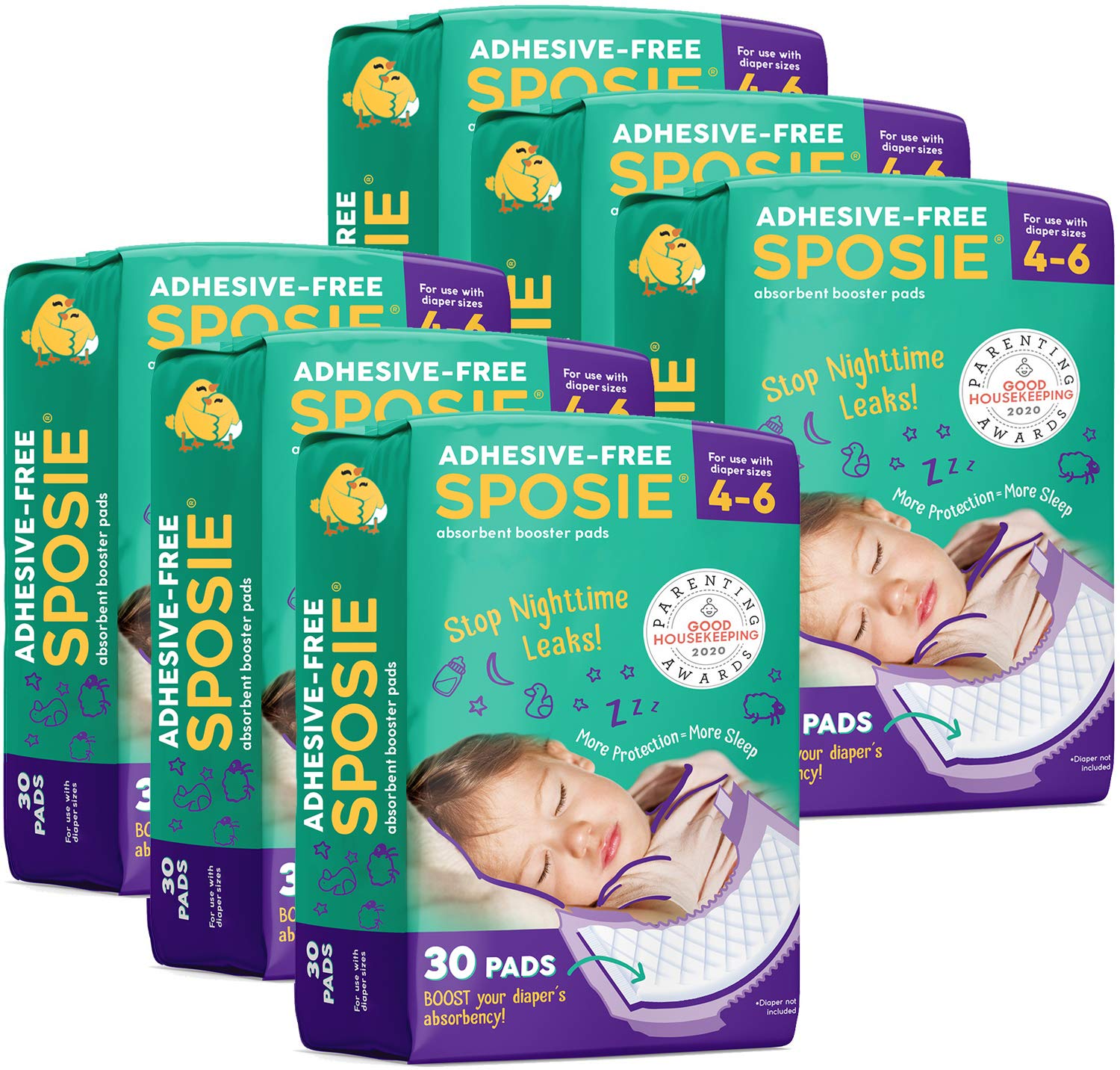 Select Kids Sposie booster pads packaging highlights overnight absorbency for parents