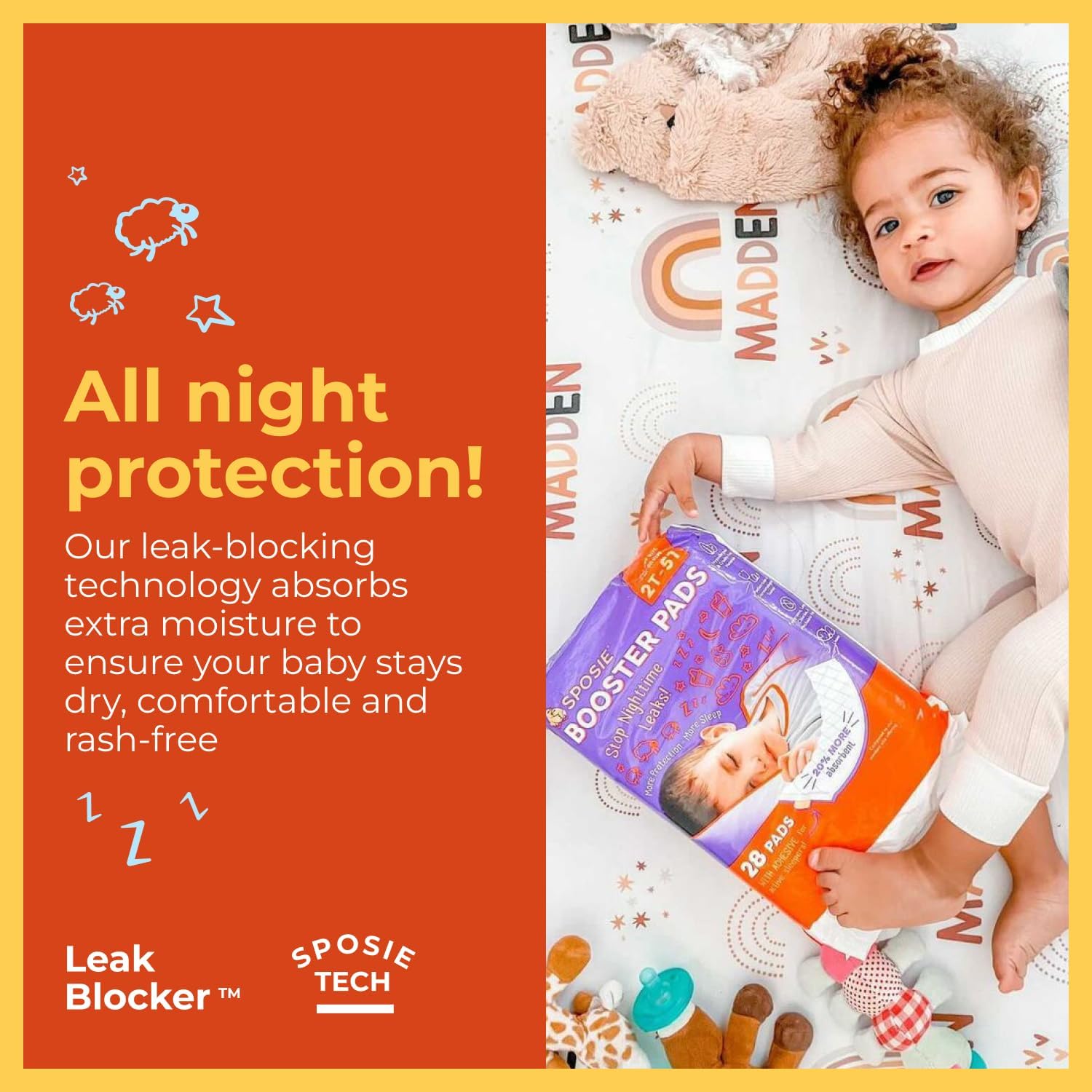 Select Kids Sposie booster pads inside diaper absorb moisture and prevent leaks