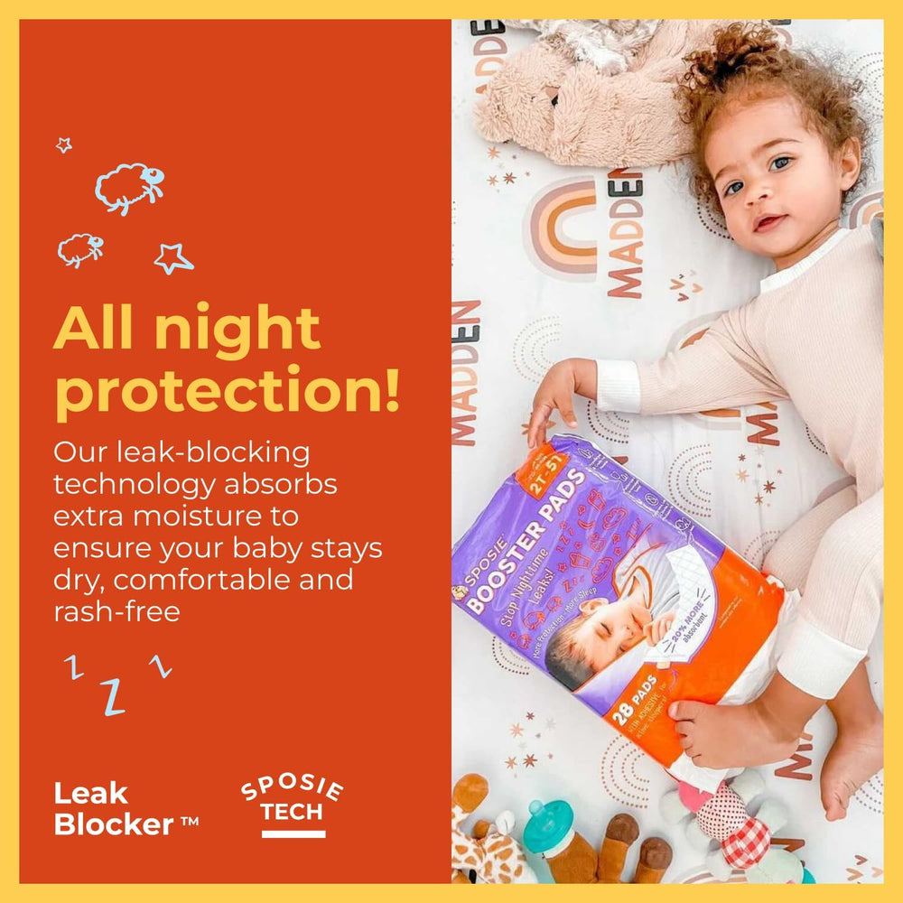 Select Kids Sposie booster pads inside diaper absorb moisture and prevent leaks