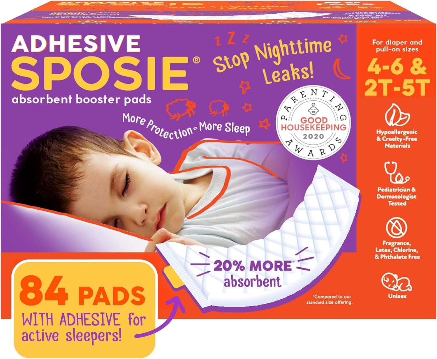 Select Kids Sposie booster pads packaging for secure overnight diapering
