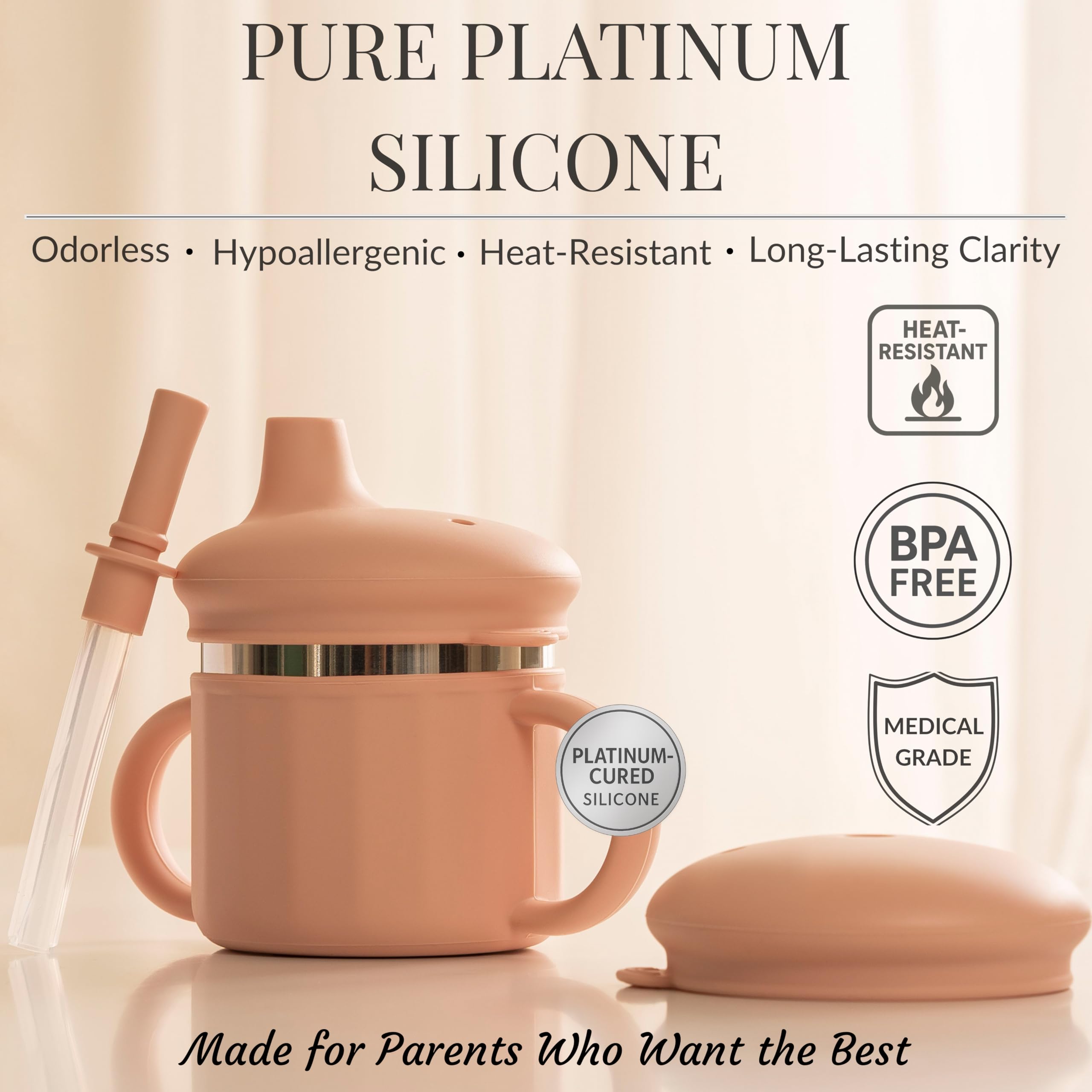 SELECTSHEN platinum silicone sleeve on the cup provides comfortable grip and insulation.