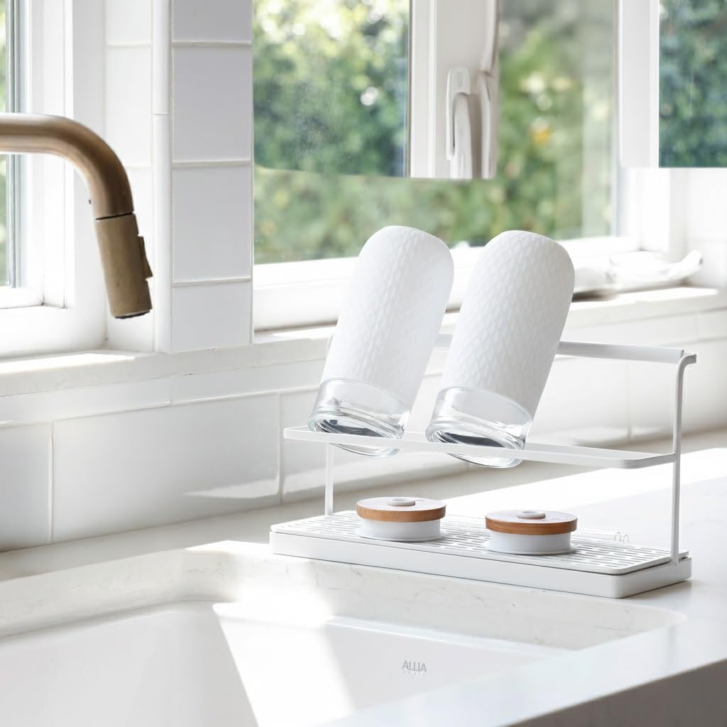 Selegna over-sink bottle drying rack in white saves counter space for daily bottle drying
