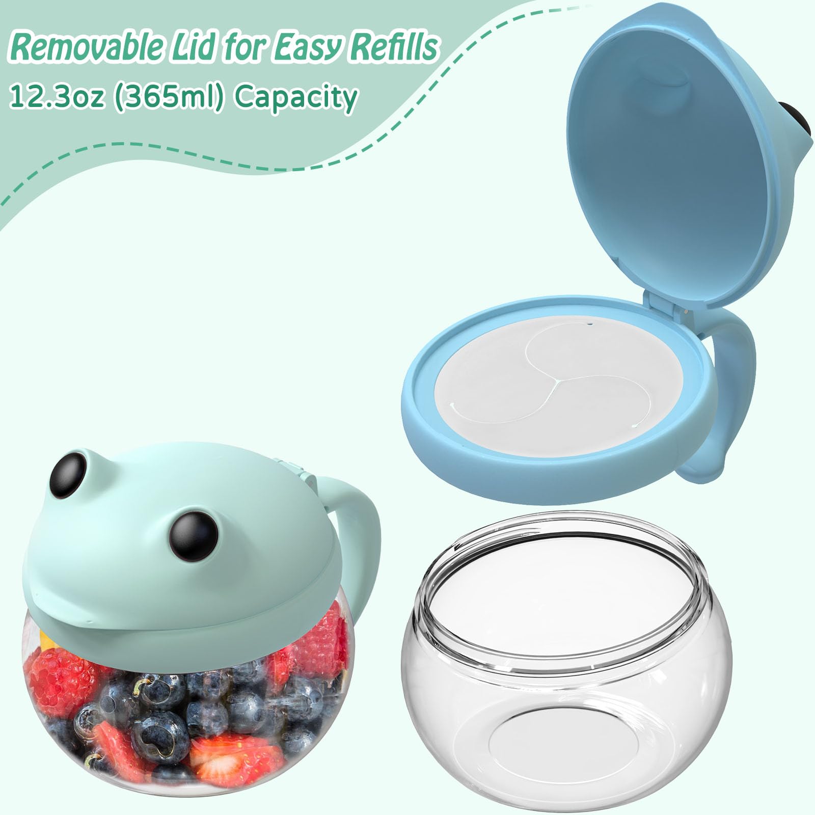 SELEWARE No Spill Snack Cups with blue lid; stays fresh during car trips