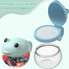 SELEWARE No Spill Snack Cups with blue lid; stays fresh during car trips