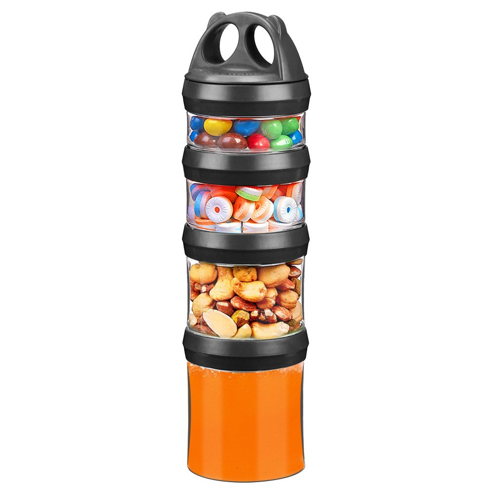 SELEWARE stackable containers in a compact 4-jar set for organized on-the-go snacks.