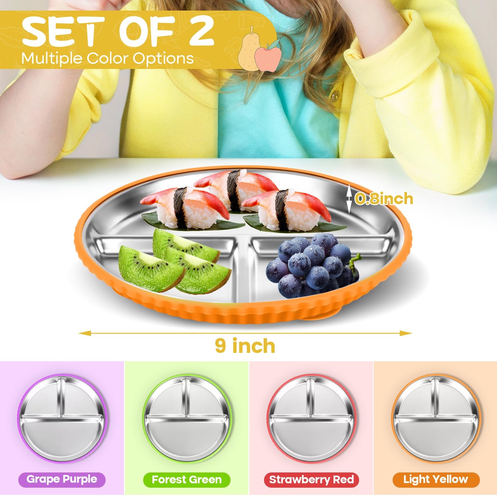 Semloo 9-inch divided plate keeps peas separate from pasta