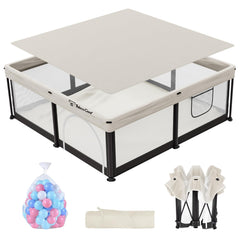 Semoprus baby playpen setup shows quick assembly for easy travel and storage.