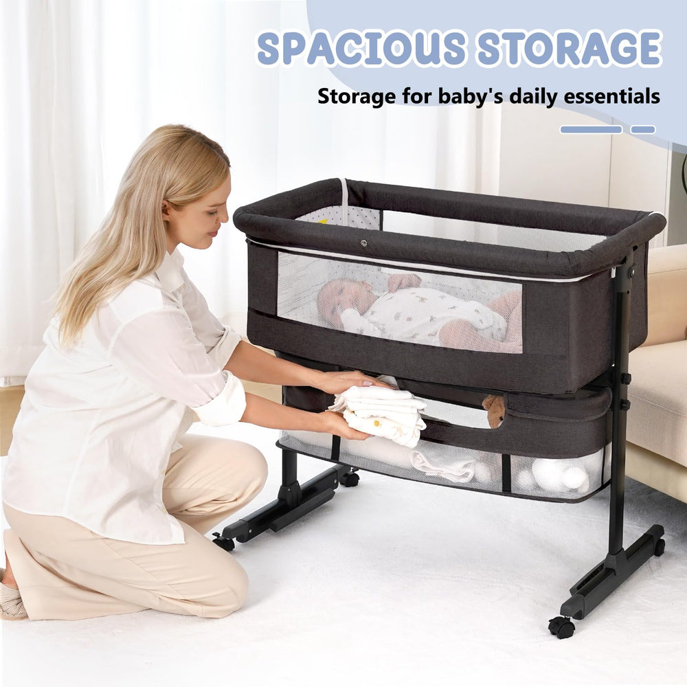 Semphis Baby Bassinet breathable-mesh promotes airflow and visibility for comfort.
