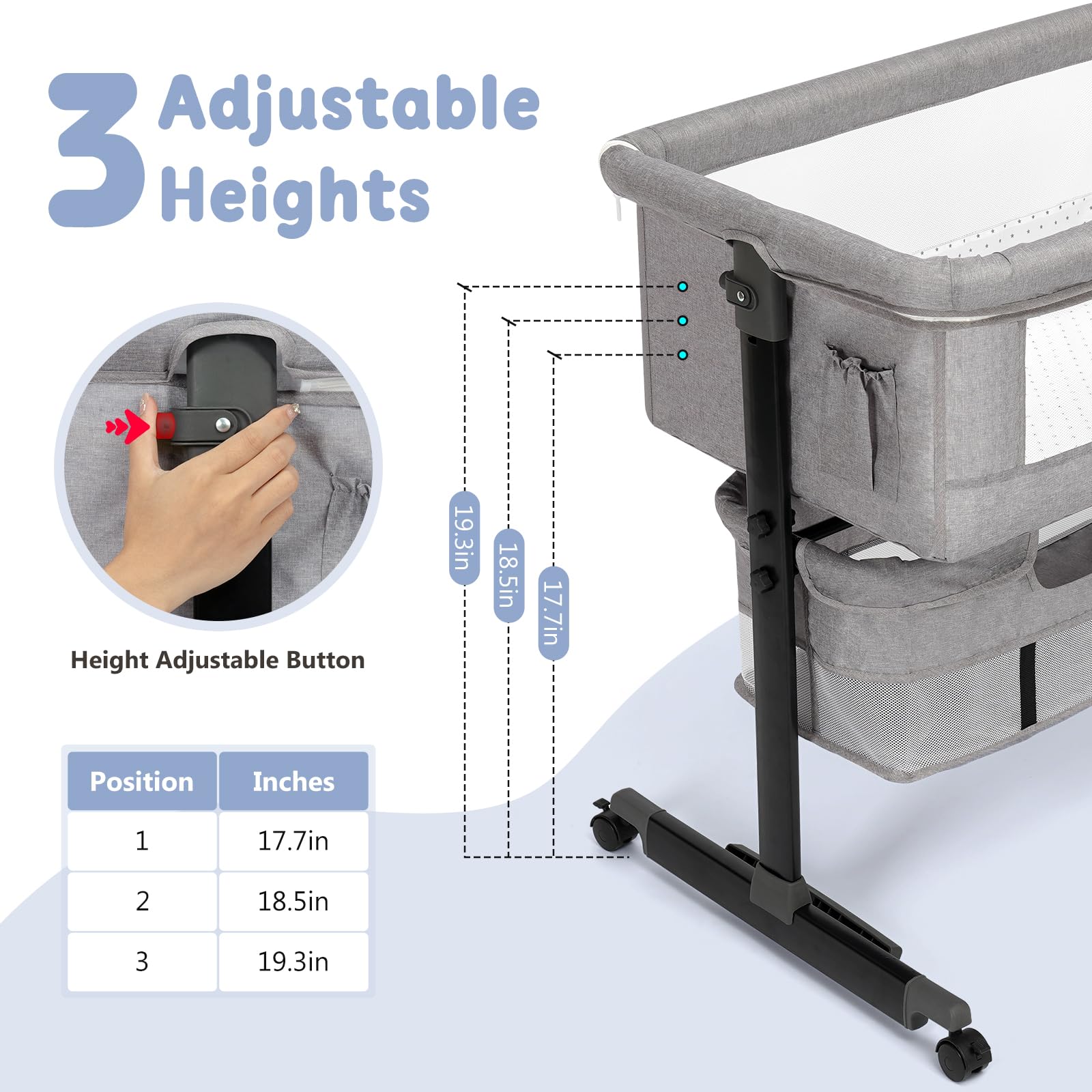 Semphis baby bassinet gray rocking mode demonstrates gentle motion for soothing newborns.