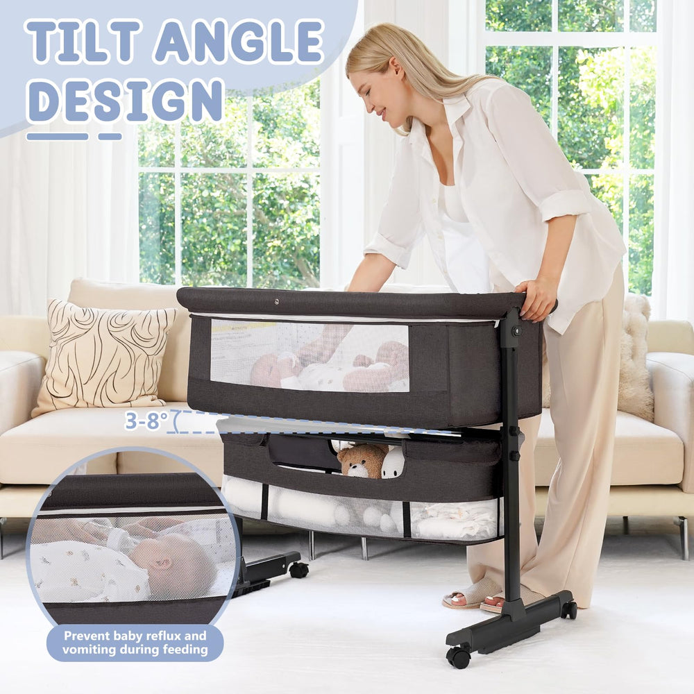 Semphis Baby Bassinet height-adjustable aligns with bed height for convenient reach.