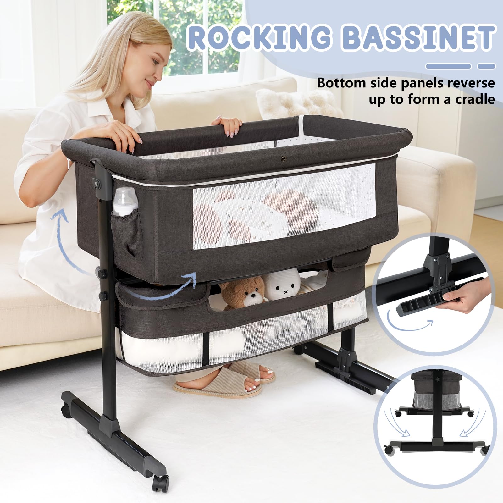 Semphis Baby Bassinet wheels-mobility for moving between rooms with ease.