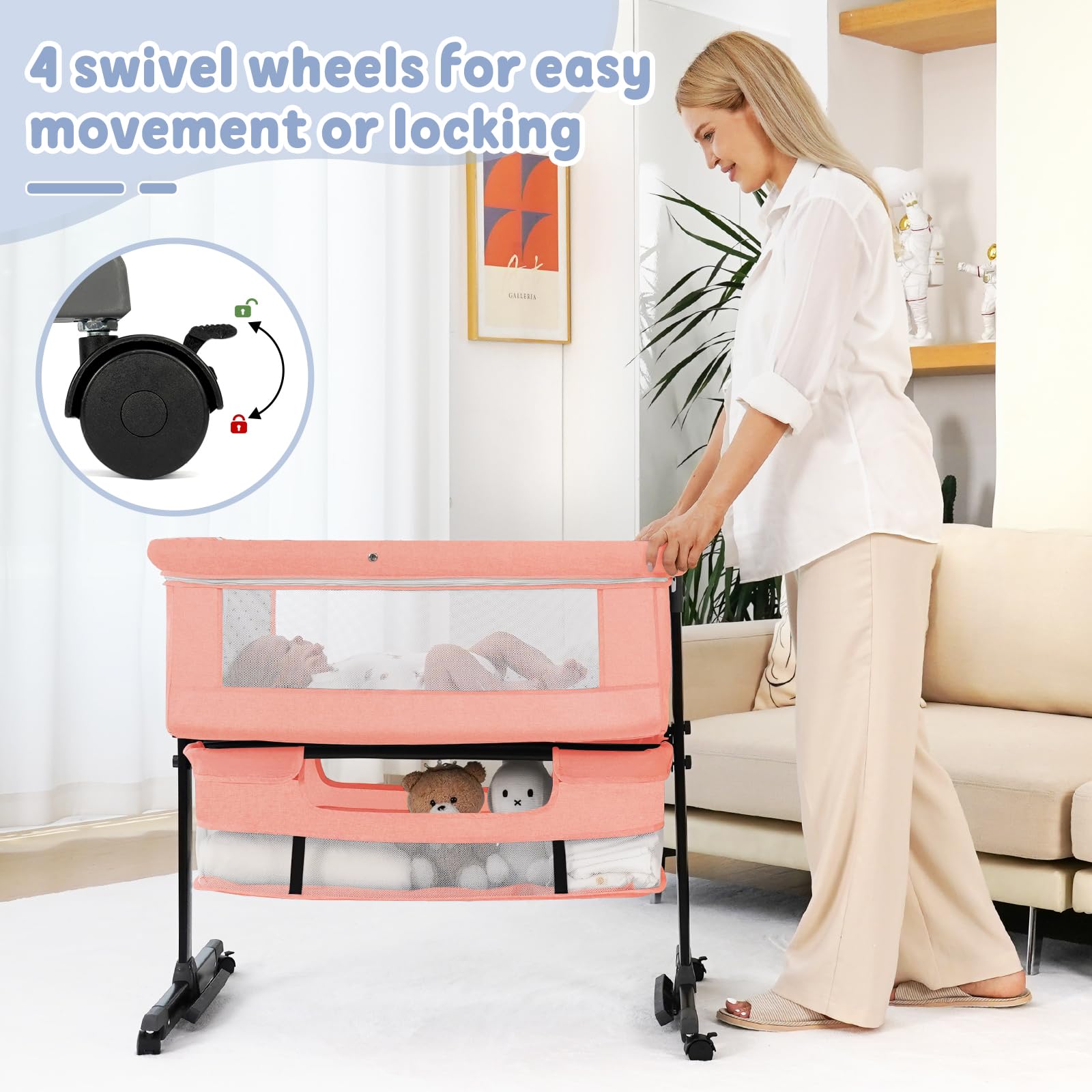 Semphis pink 3-in-1 bassinet includes mattress for comfort