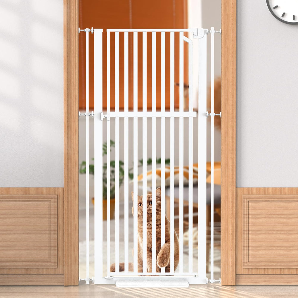 Senneny 63-inch cat gate front view shows tall containment for stairs