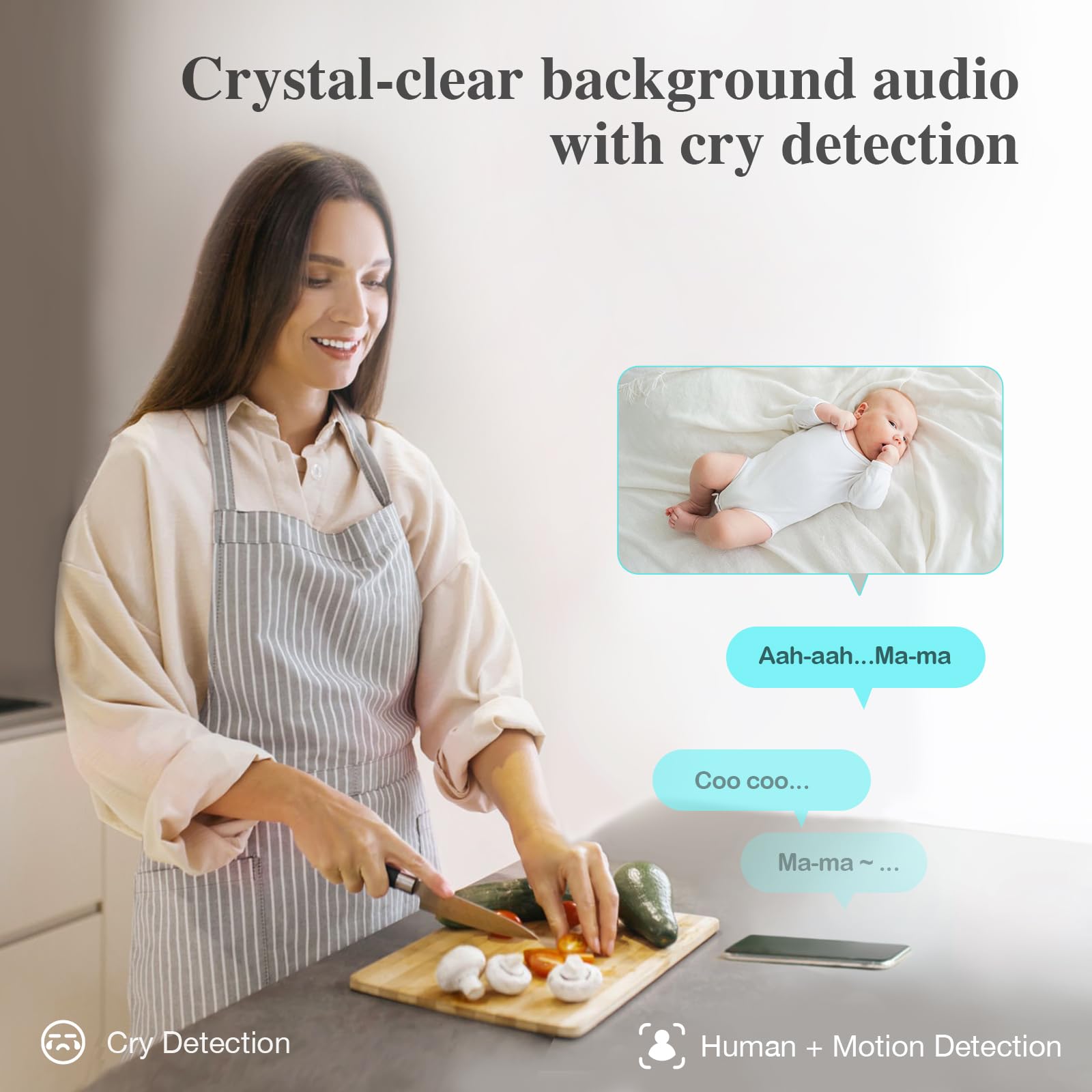 Sense-U background audio with cry detection captures sounds between checks.