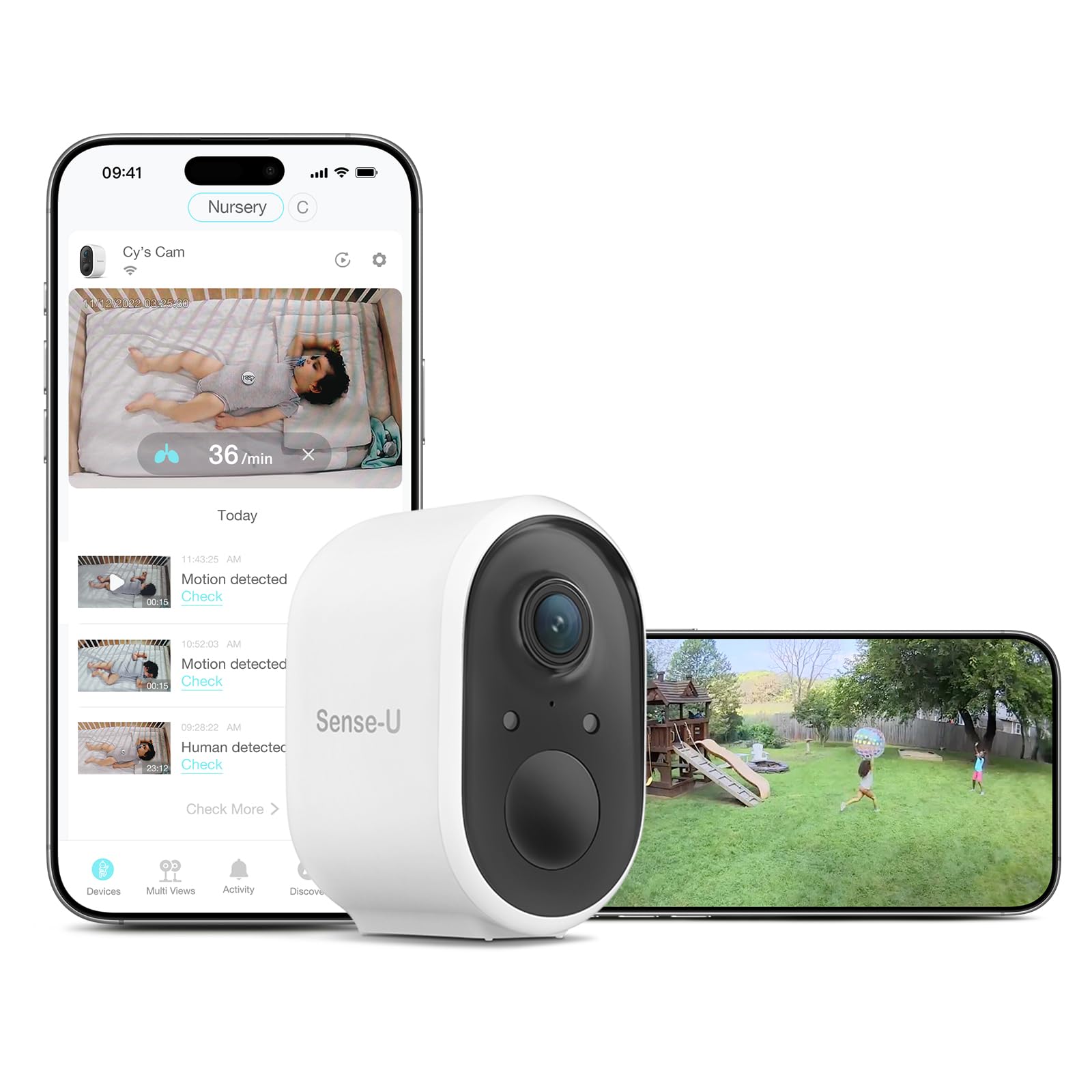 Sense-U Battery Camera 1080p video view for clear baby monitoring