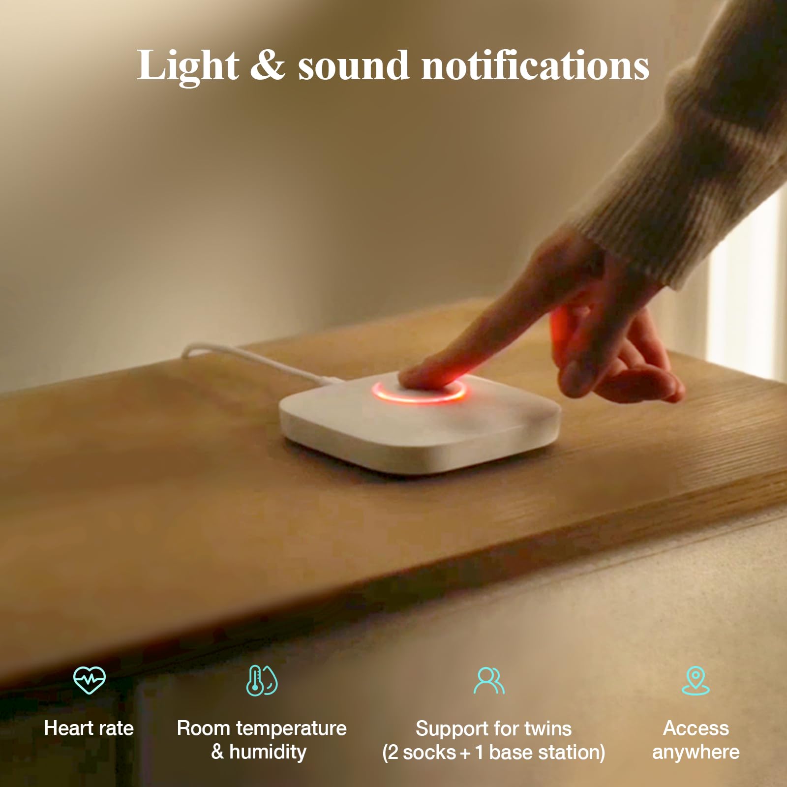 Sense-U BLE low-radiation technology with extended open-space range up to 50 feet.