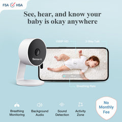 Sense-U breathing badge pairing detects breathing movement for safe-sleep checks.