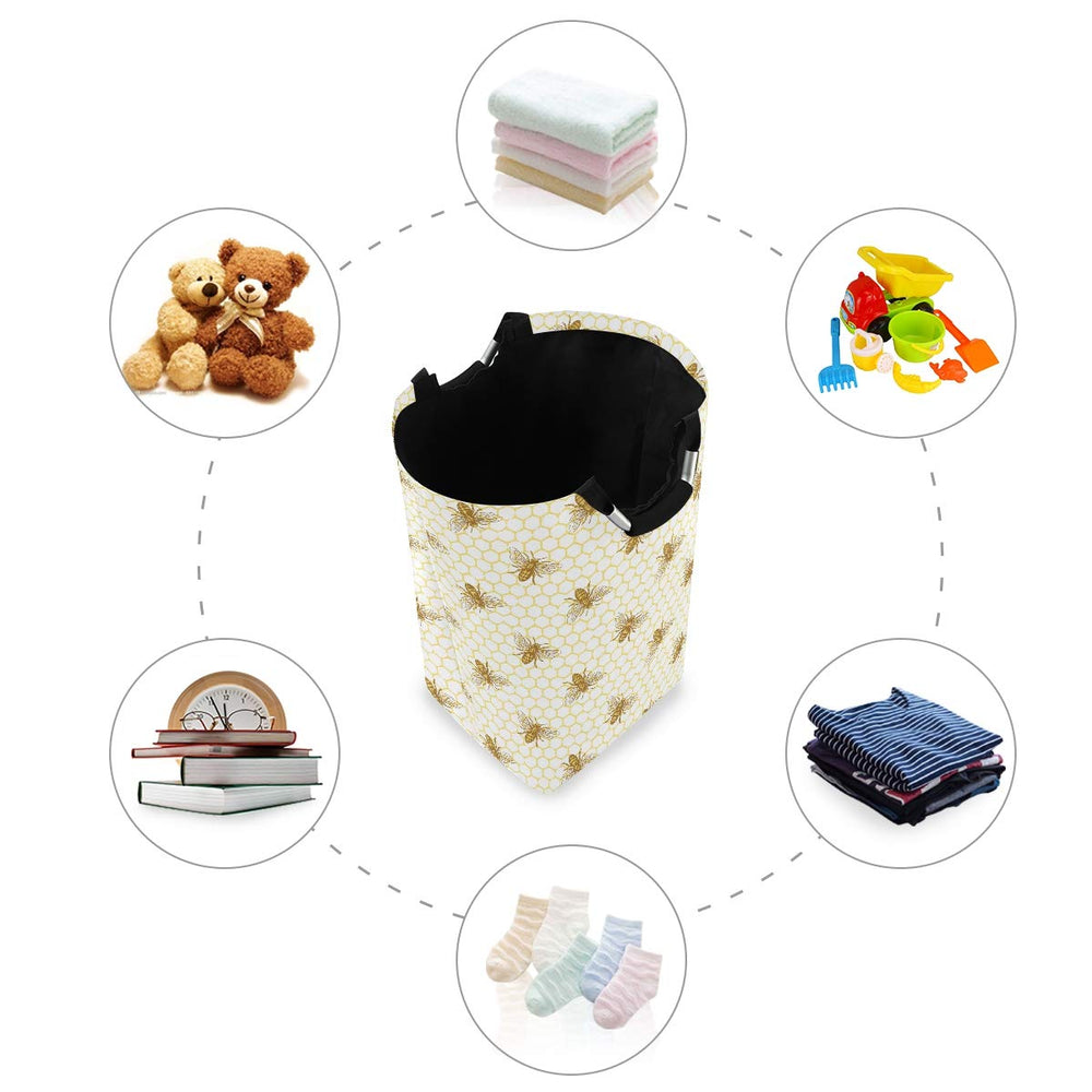 Senya Bee and Honeycomb Basket laundry hamper keeps dirty clothes neatly contained.