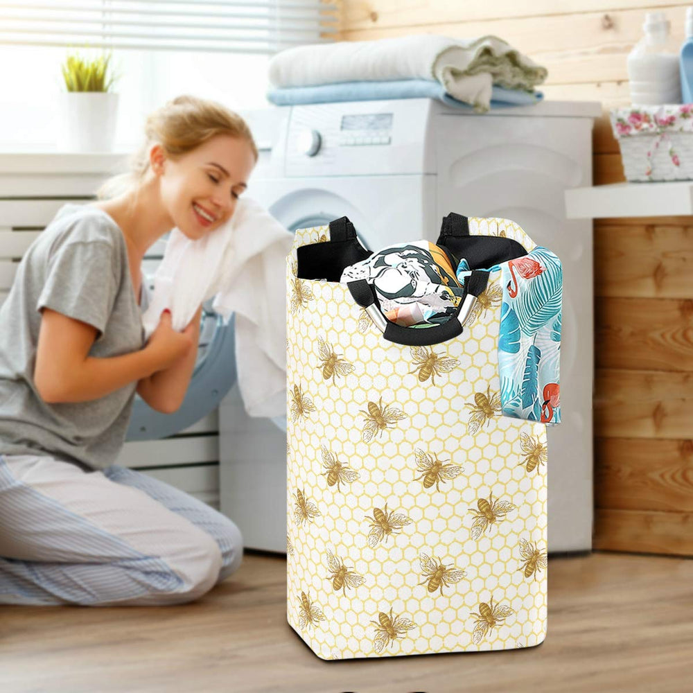 Senya Bee and Honeycomb Basket folded-storage option saves space when not in use.