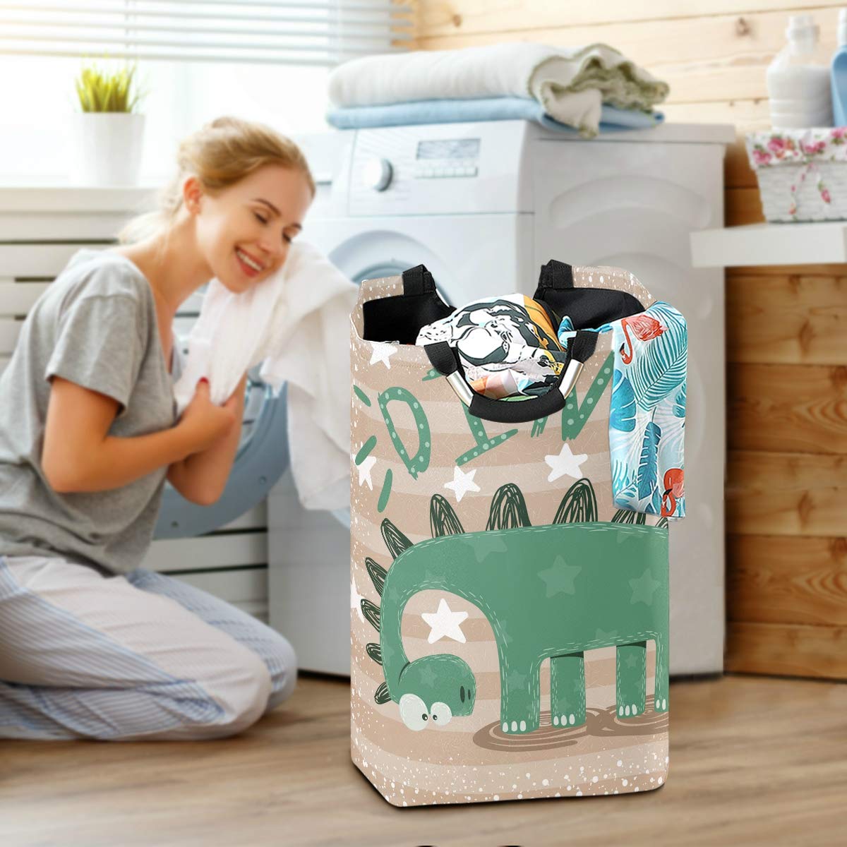 senya cute dinosaur storage basket folded for storage shows space-saving benefit