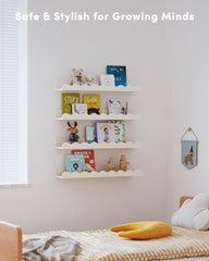 Seocry Kids Bookshelf Set close-up shows natural wood variations adding unique nursery charm.