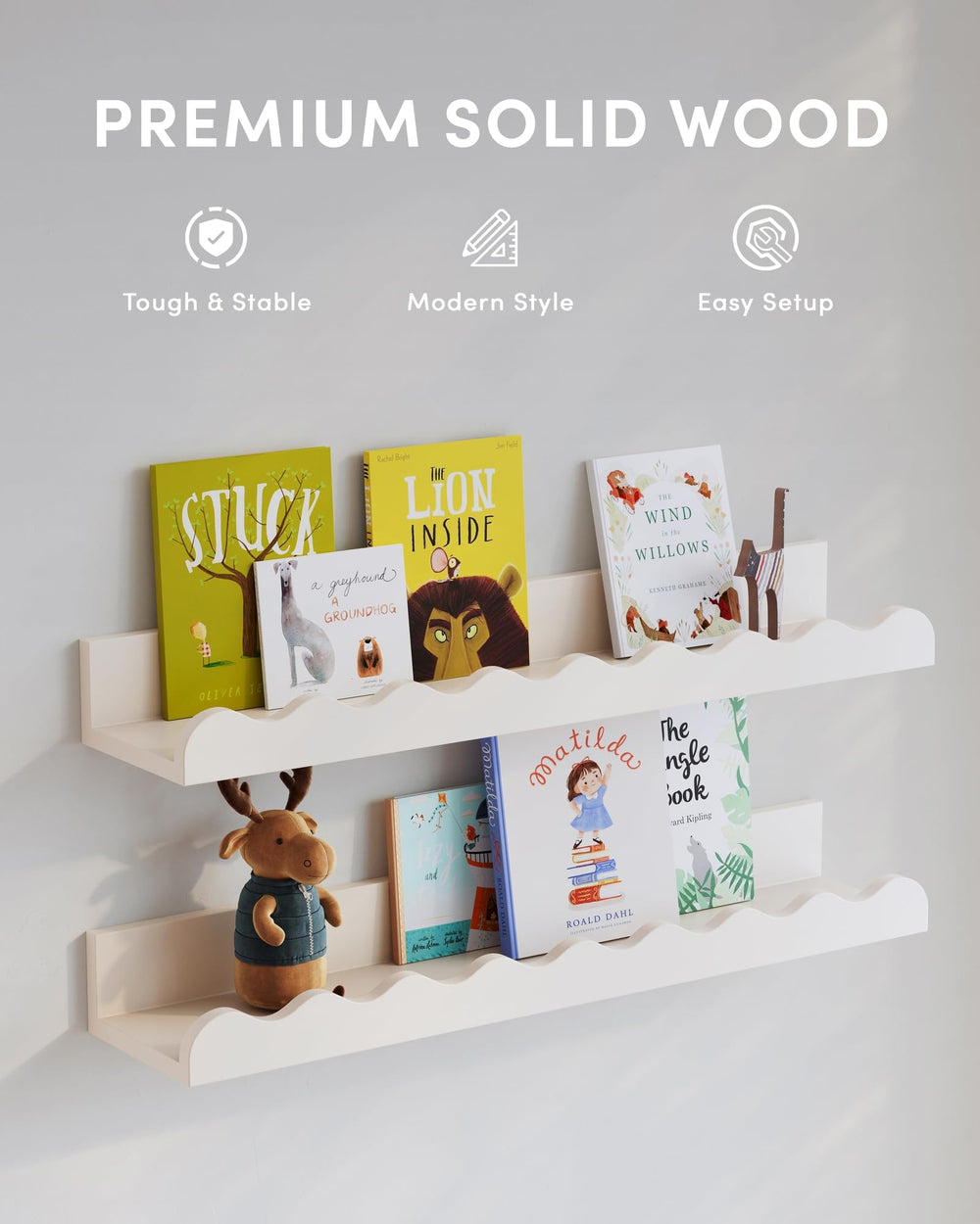Seocry Kids Bookshelf Set includes mounting hardware for quick, sturdy wall installation.